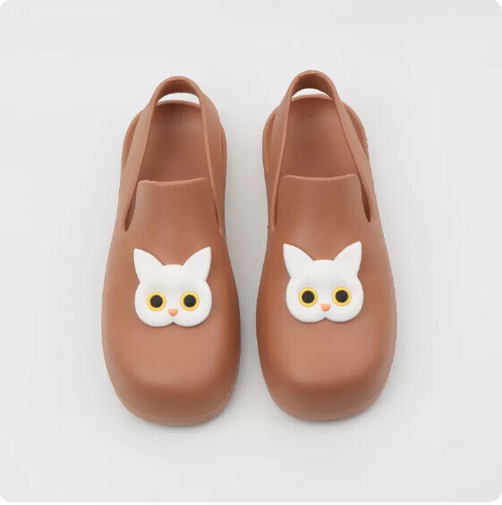 Summer Flat Waterproof Baotou Sandals (0123-5 White Cat with Brown Bottom) [35-36 Size] [Contact Customer Service to Confirm Shipping Size after Placing an Order]]