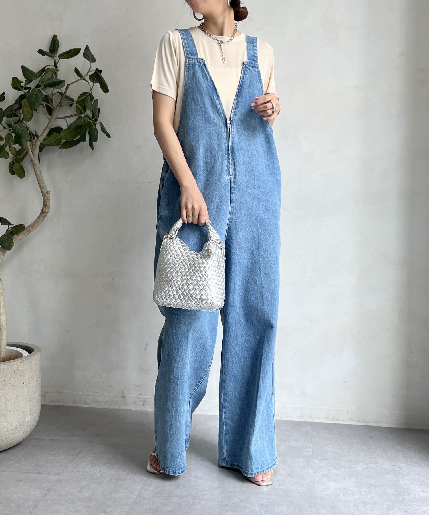 DOUDOU(ドゥドゥ)  デニムフロントジップサロペット天藍色PS（DDZ1041409A0004）