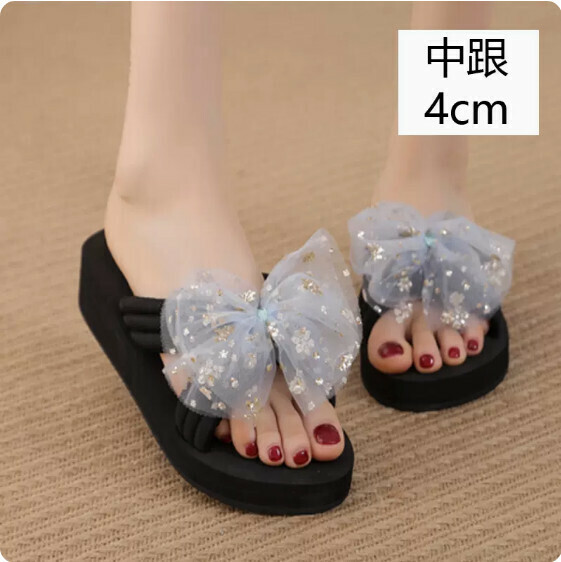 Summer Anti-slip Bow Sandals (TXE-093-10 Black Middle Heel 4cm) [Size 34-41] [Contact customer service to confirm the shipping size after placing an order]]