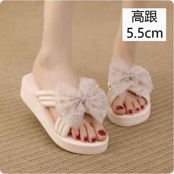 Summer Anti-slip Bow Sandals (TXE-093-10m White High Heel 5.5cm) [Size 34-41] [Contact customer service to confirm the shipping size after placing an order]]