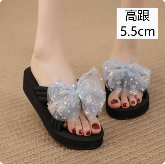 Summer Anti-slip Bow Sandals (TXE-093-10 Black High Heel 5.5cm) [Size 34-41] [Contact Customer Service to Confirm Shipping Size After Placing an Order]]