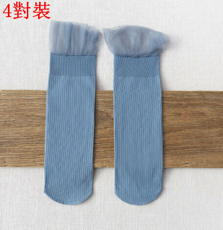 【4 pairs】Summer lace mid-cut women's socks (blue)