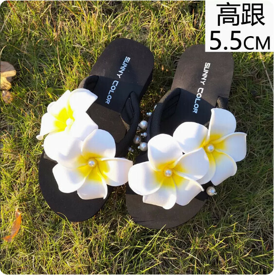 新款夏季雞蛋花涼拖鞋（TXE-093-96 黑色-高跟5.5cm）【34-41碼】【下單後聯絡客服確認發貨尺碼】】