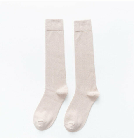 【3 pairs】Women's combed cotton solid color high socks (beige)