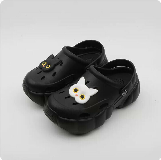 Summer Cloud Thick-soled Baotou Cave Semi-slippers (1916-3 Black and White Cat) [36-41 size] [Contact customer service to confirm the shipping size after placing an order]]