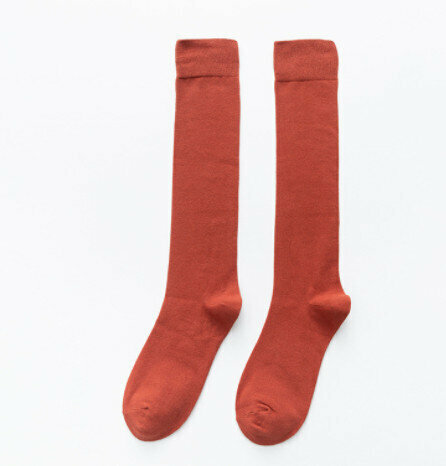 【3 pairs】Women's combed cotton solid color high socks (caramel color)