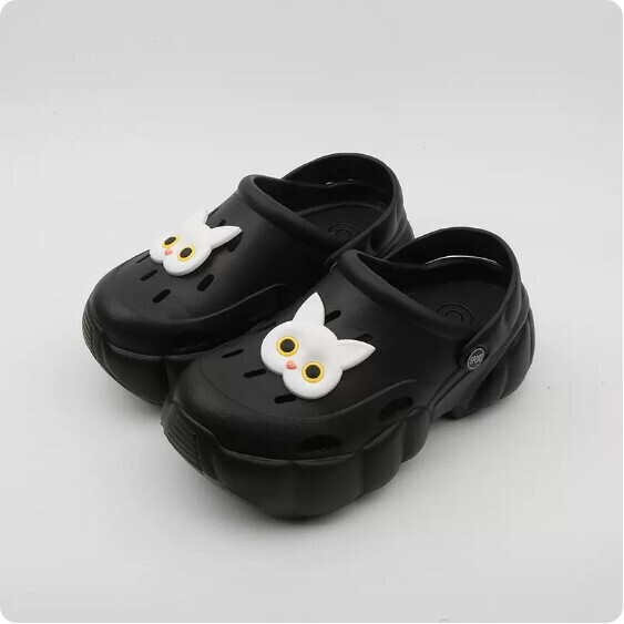 Summer Cloud Thick-soled Baotou Cave Semi-Slippers (1916-3 Black Bottom White Cat) [36-41 Size] [Contact Customer Service to Confirm Shipping Size after Placing an Order]