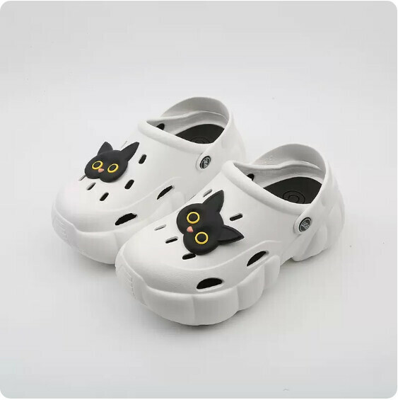 Summer Cloud Thick-soled Baotou Cave Semi-Slippers (1916-3 Black Cat on White Background) [36-41 Size] [Contact Customer Service to Confirm Shipping Size after Placing an Order]]