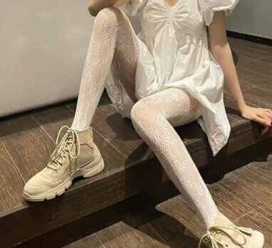 【2 pairs】Fishnet stockings summer women's cut-out pantyhose (white)