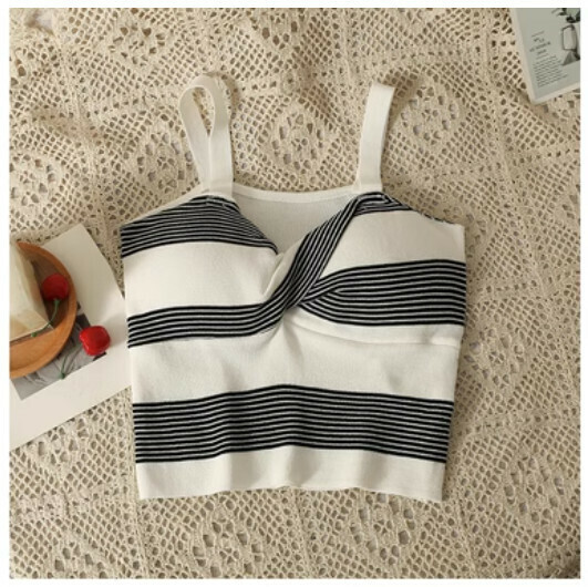 Striped knit camisole (white) (one size)】