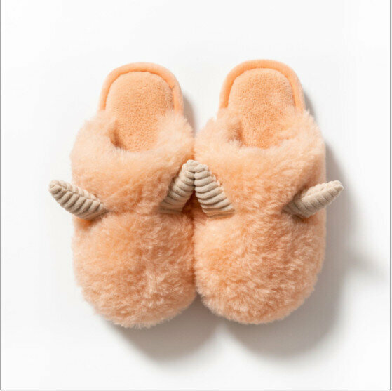 Horn plush couple cotton slippers (size 36-45 color 5 colors optional, please confirm with customer service after placing an order)