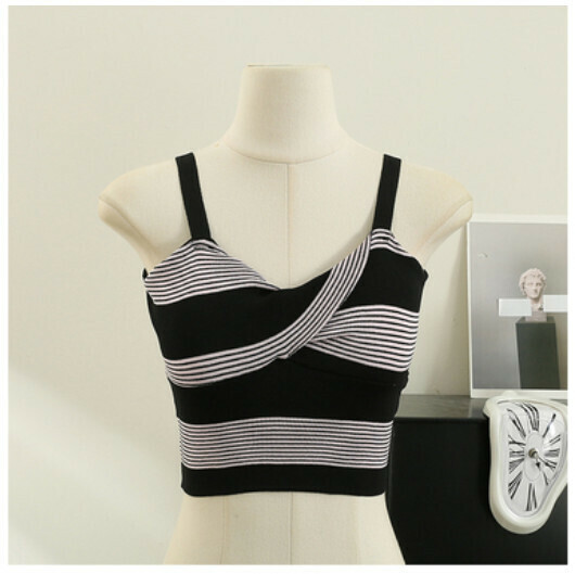 Striped knit camisoles (purple) (one size)】