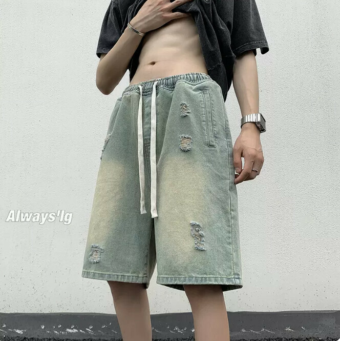 新款破洞牛仔短褲（黃泥染M-5XL）（下單后聯繫客服確認發貨尺碼）】