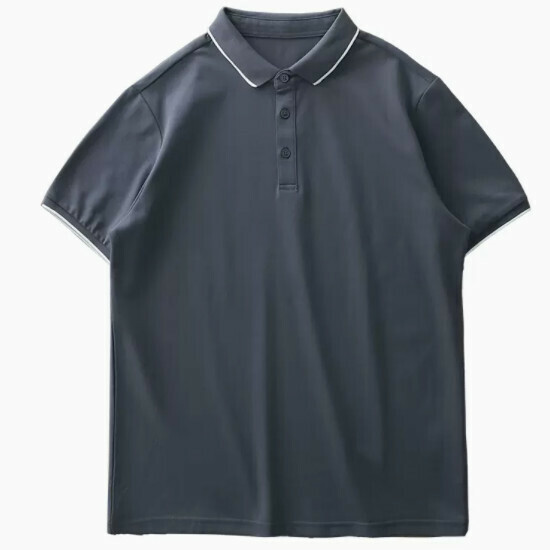 Loose casual collared short sleeve T-shirt (M-3XL blue gray) (contact customer service to confirm the shipping size after placing an order)
