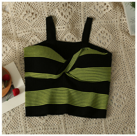Striped knitted camisole (green) (one-size-fits-all)】