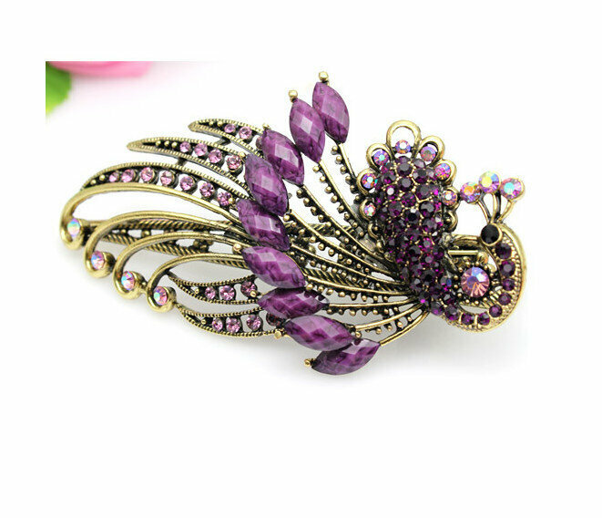 Retro rhinestone peacock hairpin clip duckbill clip [After placing an order, please contact customer service to confirm the delivery color]