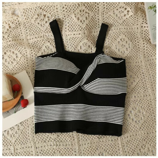 Striped knit camisole (gray) (one size)】