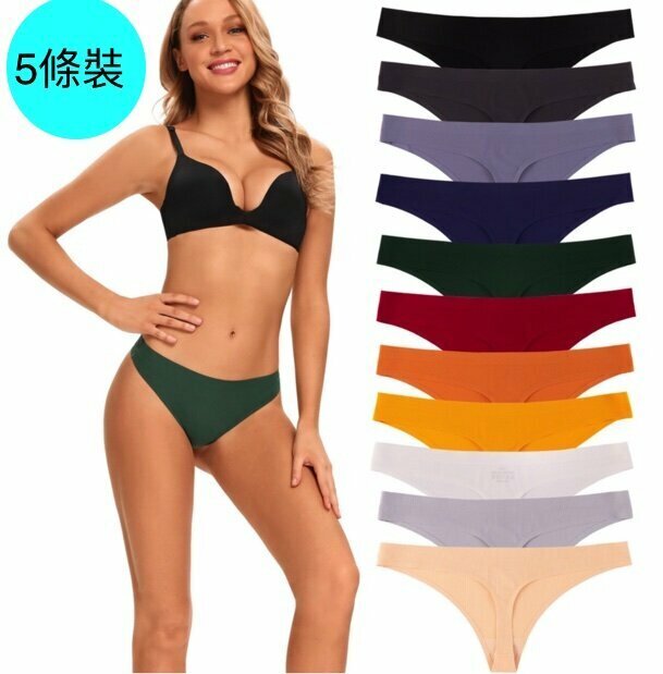 【5 Packs】Low-waisted solid color threaded cotton crotch thong (S size-XL size) [Color random contact customer service to confirm the shipping size after placing an order]