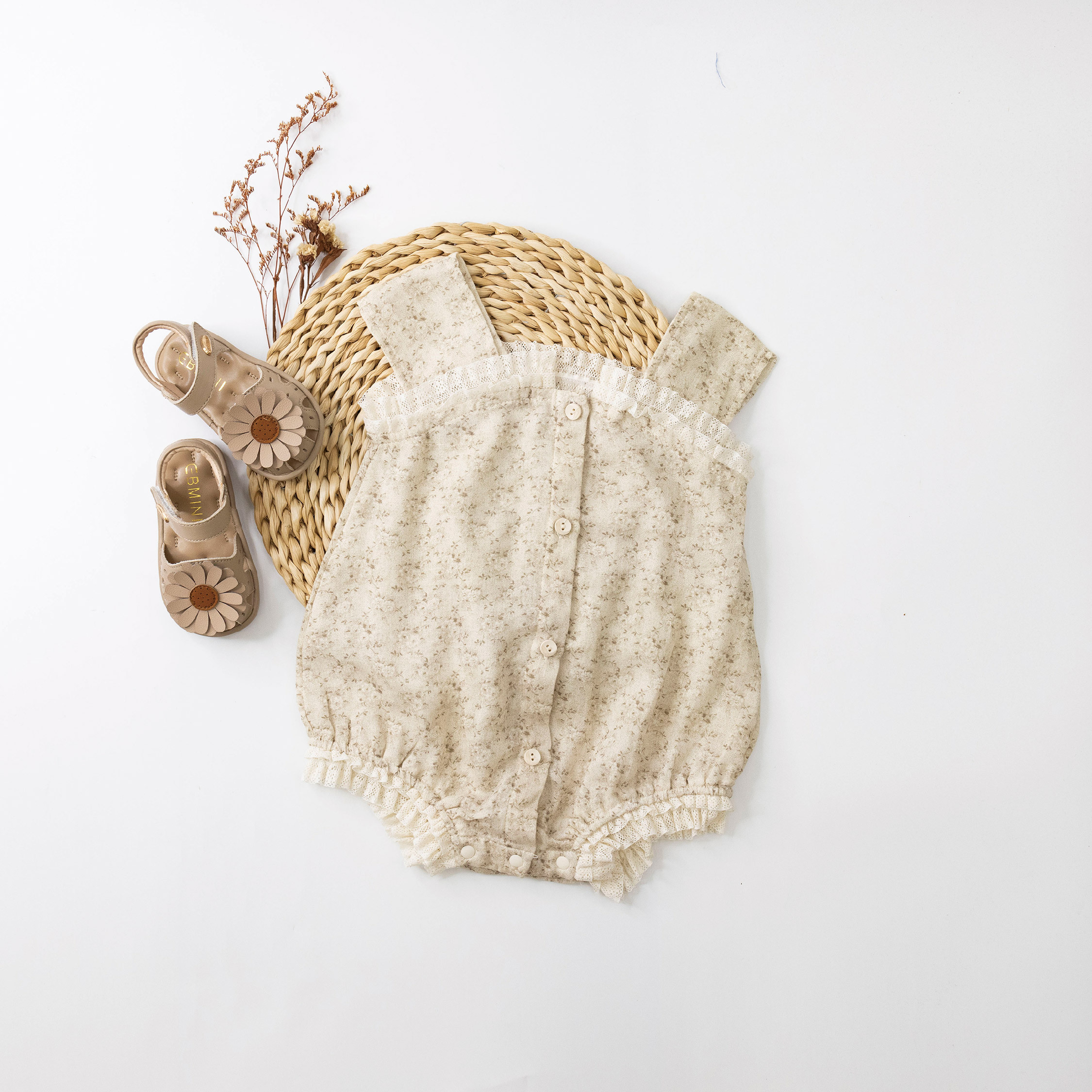 【JG0396】北歐碎花荷葉拼接開釦包屁衣