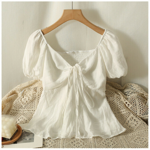V-neck short-sleeved shirt (white) (one size)】