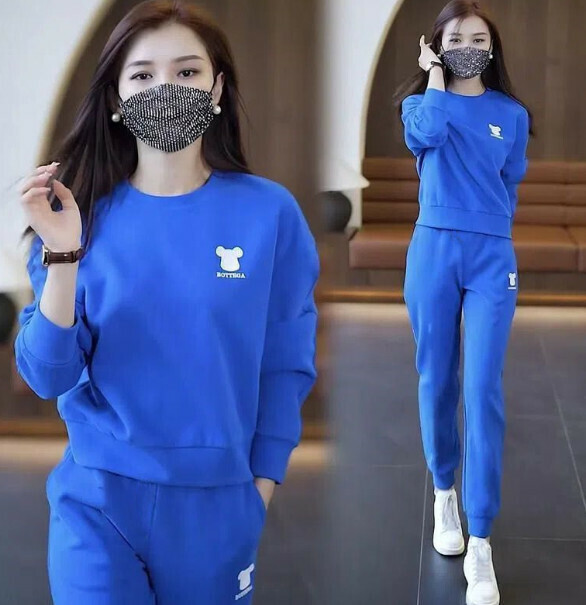 Long-sleeved casual sweatshirt two-piece set [color blue] (size: M-4XL) (contact customer service to confirm the shipping size after placing an order)]