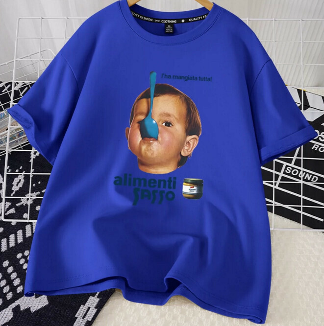 Casual loose short-sleeved T-shirt (royal blue naughty kids S-2XL) (contact customer service to confirm the shipping size after placing an order)】
