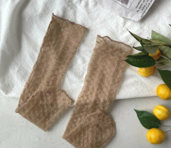 【3 pairs】Women's lace pile pile medium stockings (coffee color)