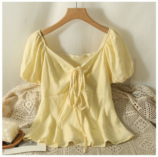 V-neck short-sleeved shirt (yellow) (one size)】