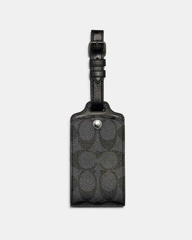 [S] COACH C1614 LUGGAGE TAG IN SIGNATURE CANVAS,CHARCOAL, 195031140761 (SCO814)