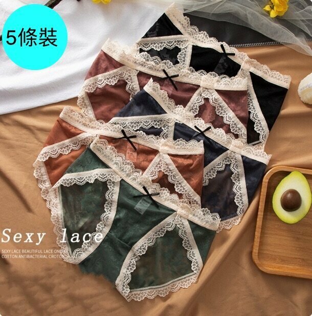 [5 packs] mid-rise cotton crotch lace briefs (M-XL size) [color random, contact customer service to confirm the shipping size after placing an order]