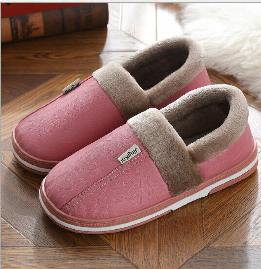 Cotton slippers for couples with PU leather platform (size 36-45, color 4 colors are optional, please confirm with customer service after placing an order)