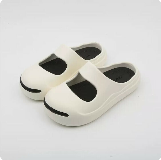 Summer Smile Baotou Half Slippers (8065 White and Black) [36-41 Size] [Contact Customer Service to Confirm Shipping Size after Placing an Order]]