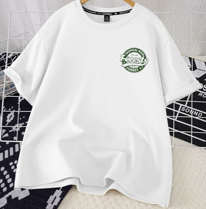 Casual loose short-sleeved T-shirt (white forest badge S-2XL) (contact customer service to confirm the shipping size after placing an order)】