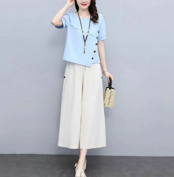 Casual fashion simple two-piece set [sky blue] (size: M-4XL) (contact customer service to confirm the shipping size after placing an order)】