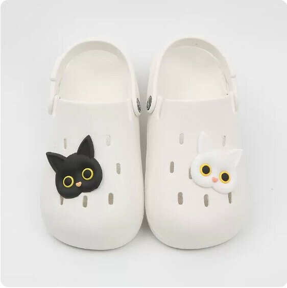 Summer Baotou Cave Sandals (8059-14 Black and White Cat on White Background) [35-40 Size] [Contact Customer Service to Confirm Shipping Size after Placing an Order]
