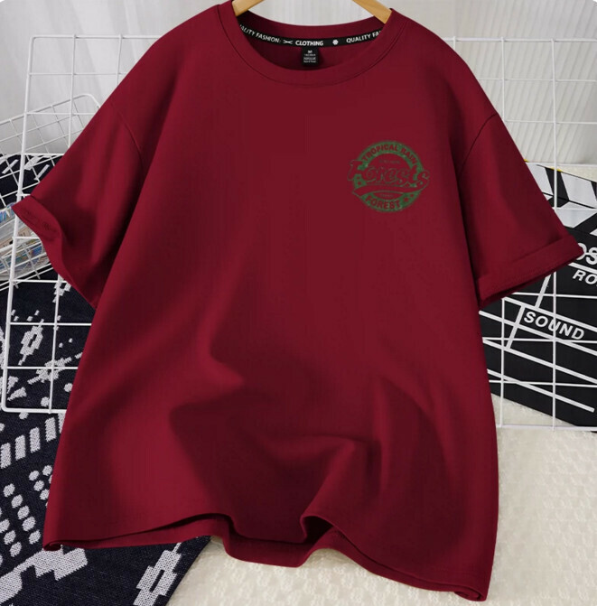 Casual loose short-sleeved T-shirt (burgundy forest badge S-2XL) (contact customer service to confirm the shipping size after placing an order)】