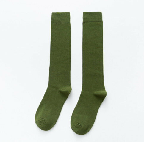 【3 pairs】Women's combed cotton solid color high socks (green)