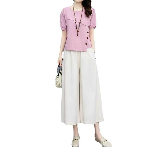 Casual fashion simple two-piece set [pink] (size: M-4XL) (contact customer service to confirm the shipping size after placing an order)】