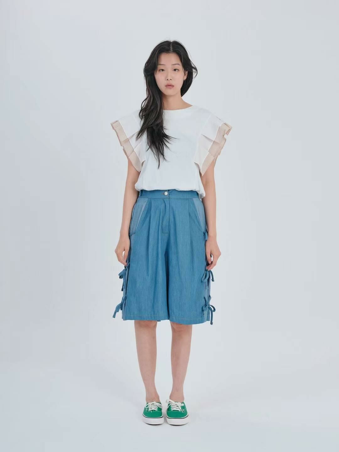 預購 - KR 拼色百褶袖Top