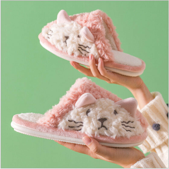 Plush cartoon kitten couple cotton slippers (size 36-45 color 5 colors optional, please confirm with customer service after placing an order)