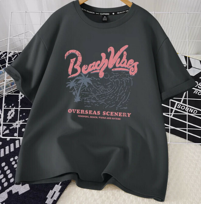Casual Loose Short Sleeve T-Shirt (Quiet Gray Beach Scenery S-2XL Size) (Contact customer service to confirm the shipping size after placing an order)】