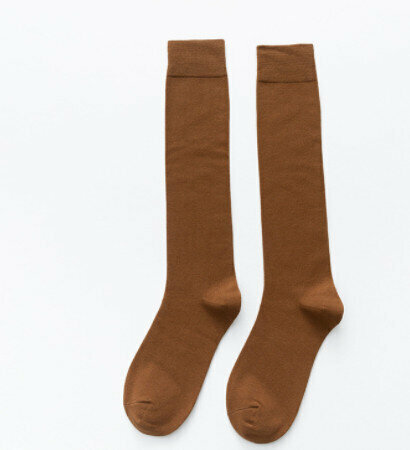【3 pairs】Women's combed cotton solid color high socks (coffee color)