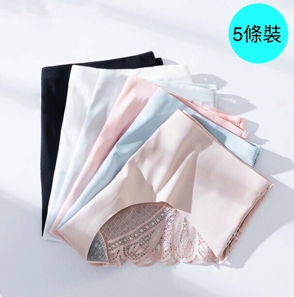 [5 pieces] mid-rise seamless ice silk lace spliced briefs (M-XL size) [random color, contact customer service to confirm the shipping size after placing an order]