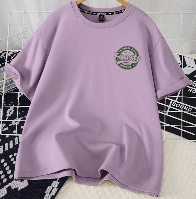 Casual loose short-sleeved T-shirt (taro purple forest badge S-2XL size) (contact customer service to confirm the shipping size after placing an order)】