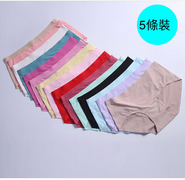 【5 Packs】Mid-rise Ice Silk Seamless Panties Briefs (One Size) [Color Random]