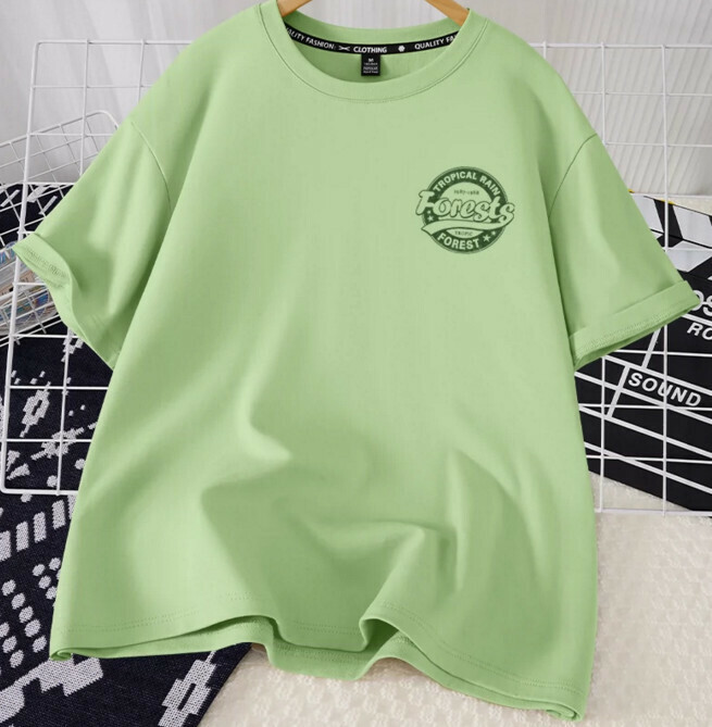 Casual loose short-sleeved T-shirt (fruit green forest badge S-2XL size) (contact customer service to confirm the shipping size after placing an order)】