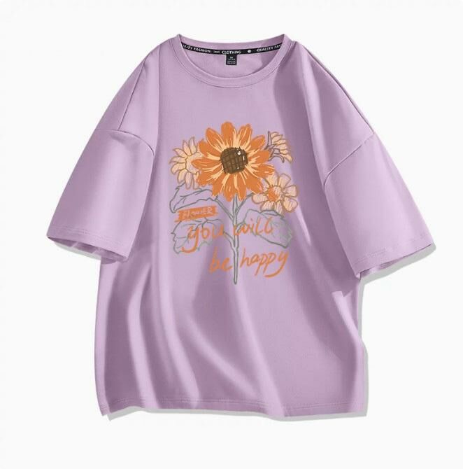 Casual loose short-sleeved T-shirt (taro purple sunflower S-2XL size) (contact customer service to confirm the shipping size after placing an order)】