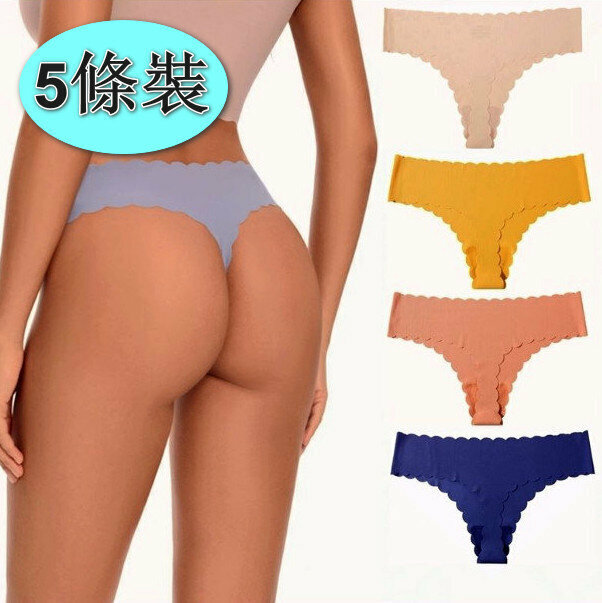 【5 pieces】Threaded wavy side low-rise bikini thong (XS-L size) [Contact customer service to confirm the shipping size after placing a random order]
