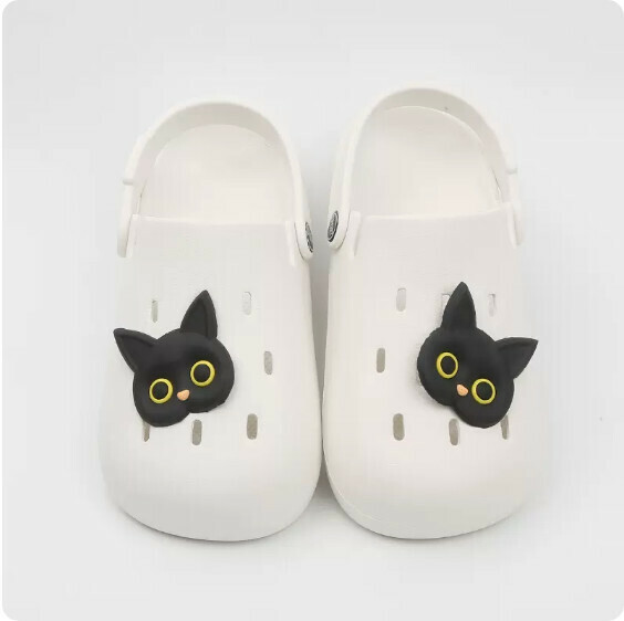 Summer Baotou Cave Sandals (8059-14 Black Cat on White Background) [35-40 Size] [Contact Customer Service to Confirm Shipping Size after Placing an Order]]