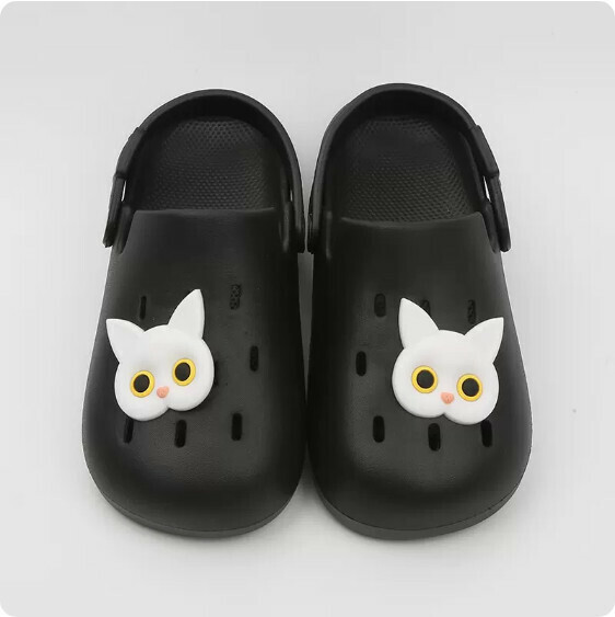 Summer Baotou Cave Sandals (8059-14 White Cat on Black Bottom) [35-40 Size] [Contact Customer Service to Confirm Shipping Size after Placing an Order]